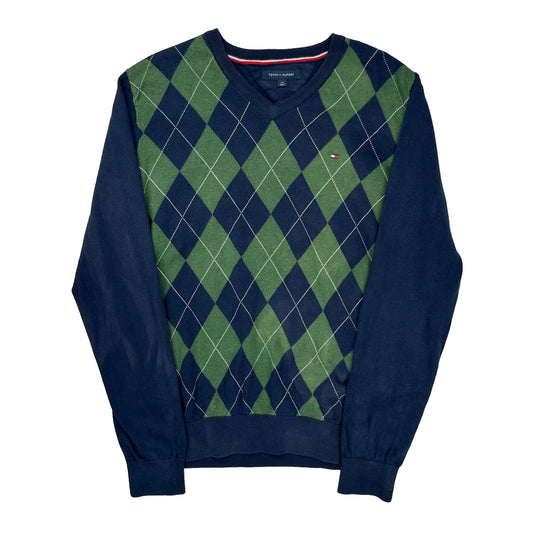 Tommy Hilfiger Argyle Jumper - Large Green Cotton