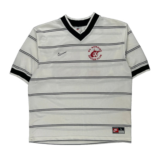 Made In USA Nike Striped Football Shirt - Large White Polyester