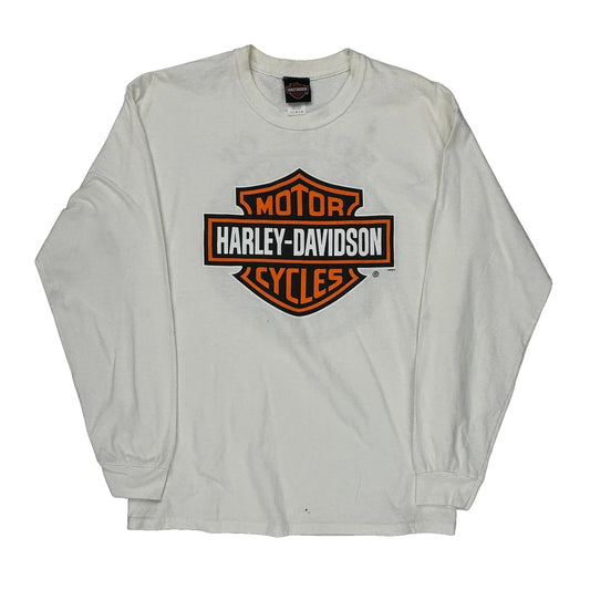 Harley Davidson Graphic Long Sleeve T-Shirt - Large White Cotton