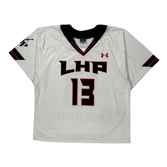 Vintage Highlanders Under Armour Football Jersey - Large White Polyester