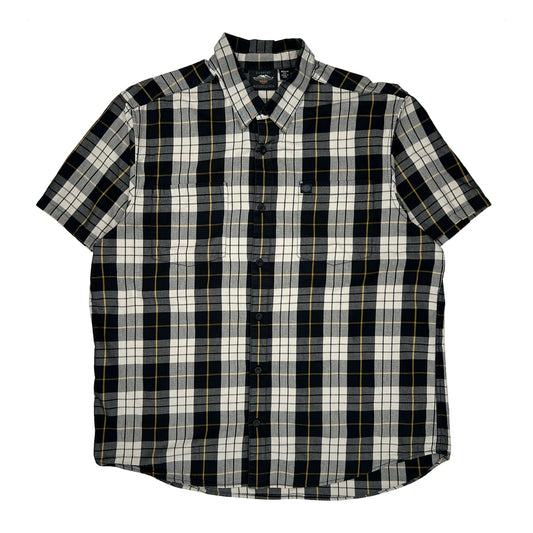 Vintage Motorcycles Harley Davidson Checked Short Sleeve Shirt - 2XL Black Cotton