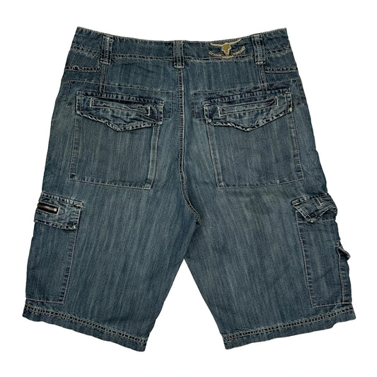 Aeropostale Cargo Cargo Shorts - 33W 11L Blue Cotton Blend