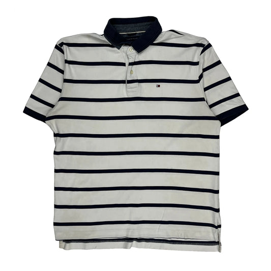 Tommy Hilfiger Striped Polo Shirt - XL White Cotton