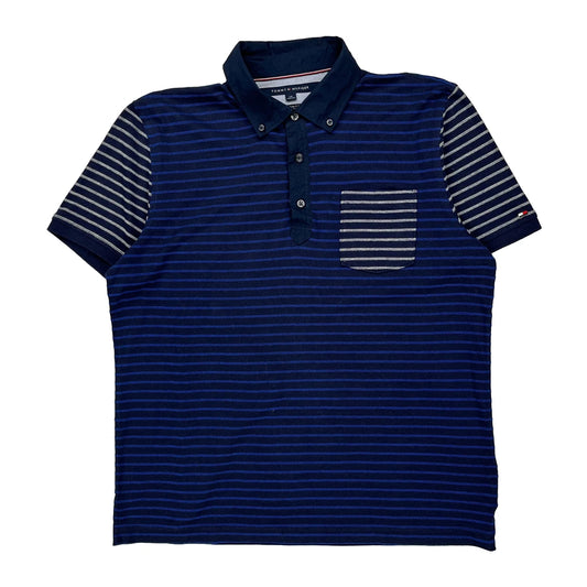 Tommy Hilfiger Striped Polo Shirt - Large Navy Cotton