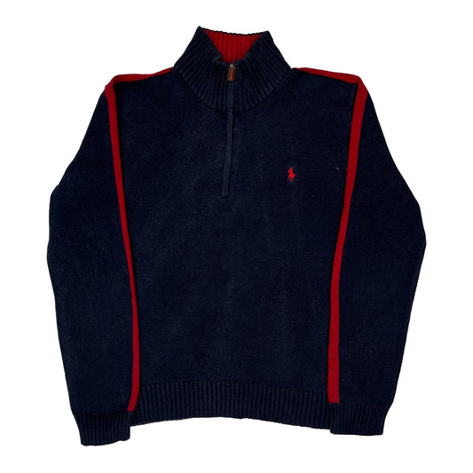 Polo By Ralph Lauren Striped 1/4 Zip - Large Navy Cotton