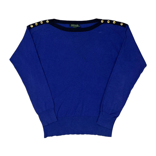 Vintage Ralph Lauren Jumper - Large Blue Cotton Blend