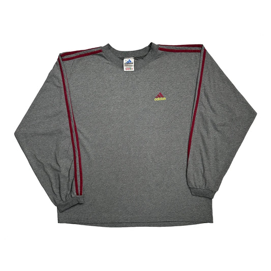 Adidas Striped Long Sleeve T-Shirt - Medium Grey Cotton