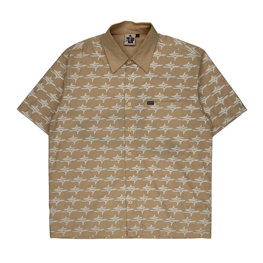 Vintage Unbranded Short Sleeve Shirt - Large Beige Cotton