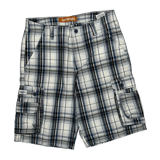Lee Checked Cargo Shorts - 32W 11L Blue Cotton