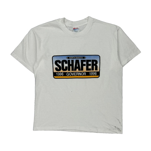 North Dakota Governor 1996 Hanes Graphic T-Shirt - Large White Cotton Blend