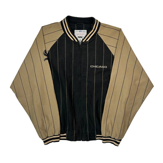 Chicago White Sox Puma Striped Bomber Jacket - Large Black Polyester