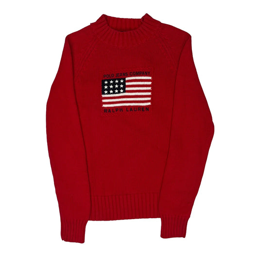 USA Flag Polo By Ralph Lauren Graphic Jumper - Small Red Cotton