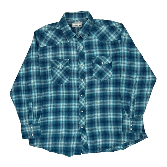 Vintage Wrangler Checked Flannel Shirt - 2XL Blue Cotton