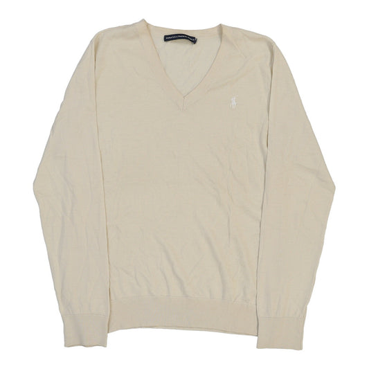 Vintage Ralph Lauren Sport V-neck Jumper - Large Beige Cotton