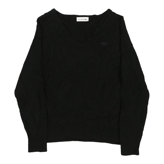 Vintage Lacoste V-neck Jumper - Large Black Merino Wool