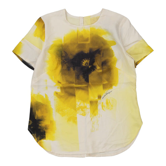 Vintage Salvatore Ferragamo Floral Blouse - Large Yellow Viscose Blend