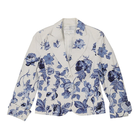Vintage Escada Floral Blazer - XS White Cotton Blend