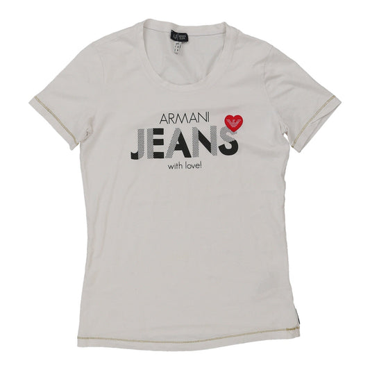 Vintage Armani Jeans Spellout T-Shirt - Medium White Cotton