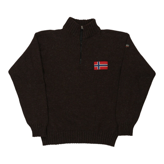 Vintage Napapijri 1/4 Zip - XL Brown Wool