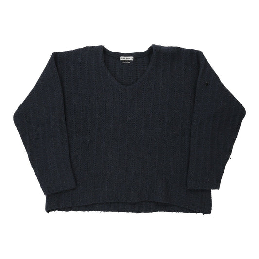 Vintage A/W 1995 Stone Island V-neck Jumper - Large Navy Wool Blend