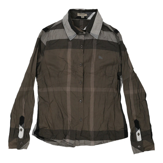 Vintage Age 14 Burberry Checked Shirt - XL Grey Cotton