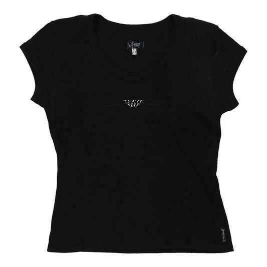 Vintage Armani Jeans Baby Tee - Medium Black Cotton
