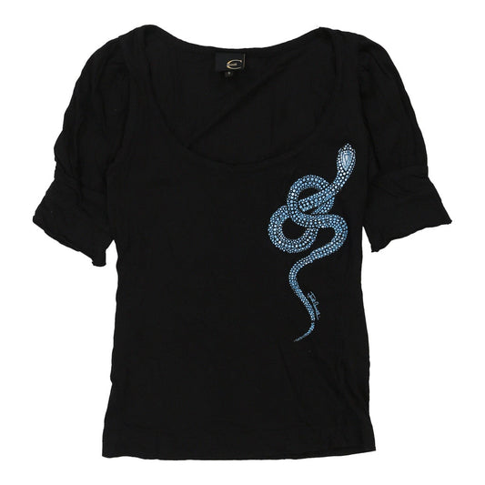 Vintage Just Cavalli Graphic Top - Small Black Cotton