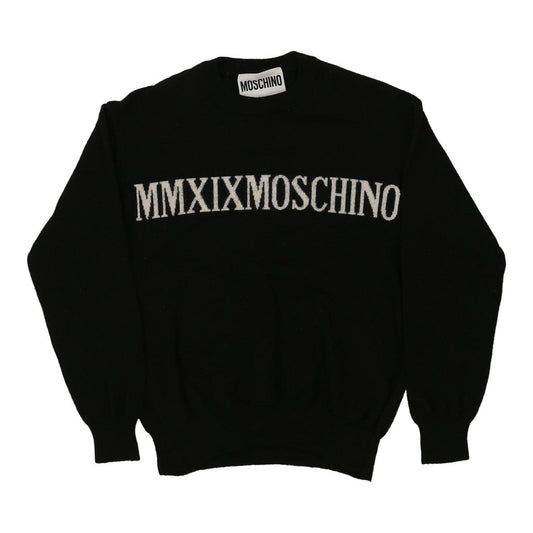 Vintage Moschino Spellout Jumper - Small Black Virgin Wool