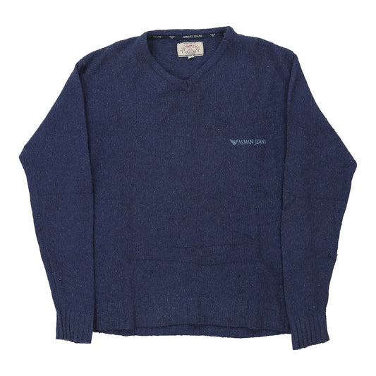 Vintage Armani Jeans Jumper - Medium Blue Wool Blend