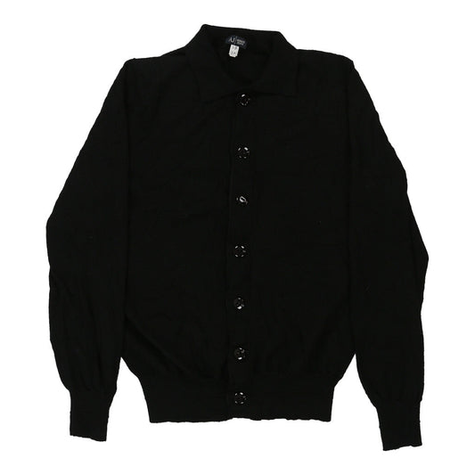 Vintage Armani Jeans Cardigan - XL Black Virgin Wool