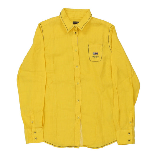 Vintage Napapijri Shirt - Medium Yellow Linen