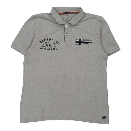 Vintage grey Napapijri Polo Shirt - mens medium