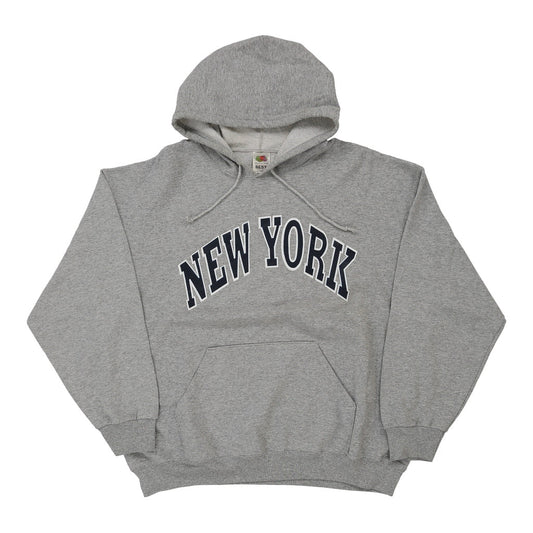 Vintage New York Fruit Of The Loom Graphic Hoodie - XL Grey Cotton