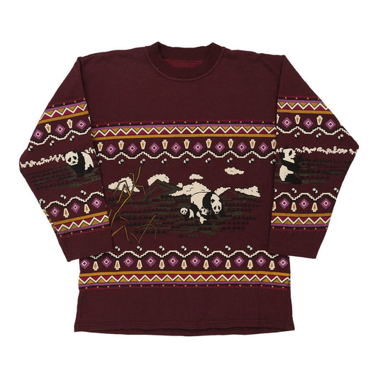 Vintage Unbranded Graphic Sweatshirt - XL Burgundy Acrylic Blend