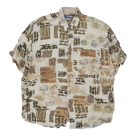 Vintage Central Park Fashion Patterned Shirt - XL Beige Cotton