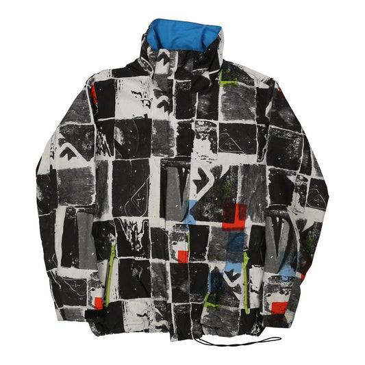 Vintage Quiksilver Graphic Ski Jacket - Large Black & White Polyester