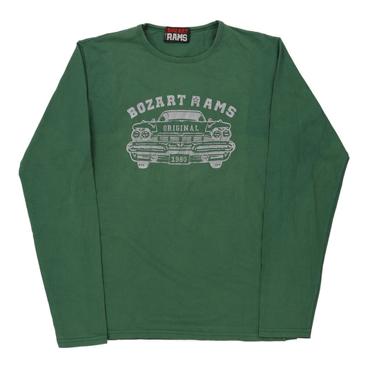 Vintage Bozart Rams Graphic Long Sleeve T-Shirt - XL Green Cotton Blend