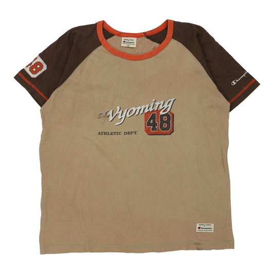 Vintage Wyoming Champion T-Shirt - Large Brown Cotton