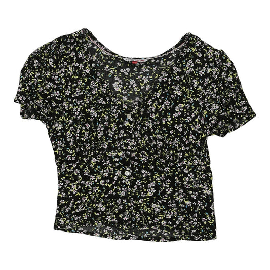 Vintage Tommy Jeans Floral Top - 2XS Black Cotton