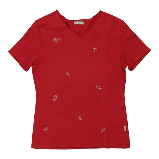 Vintage Amore V-neck Top - Medium Red Cotton