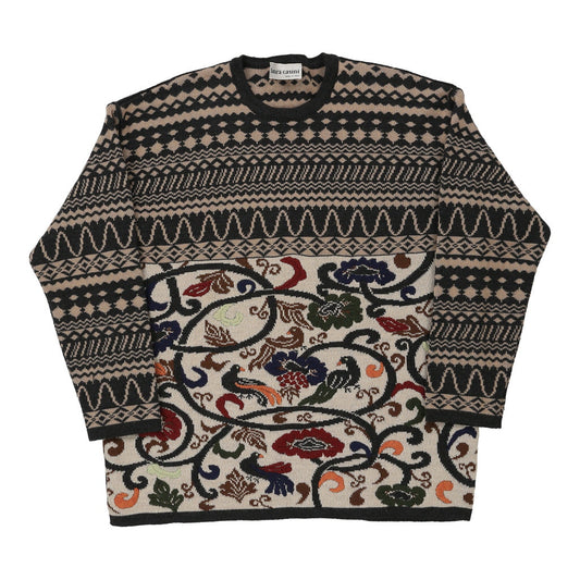 Vintage Laura Casini Embroidered Jumper - XL Multicoloured Acrylic Blend