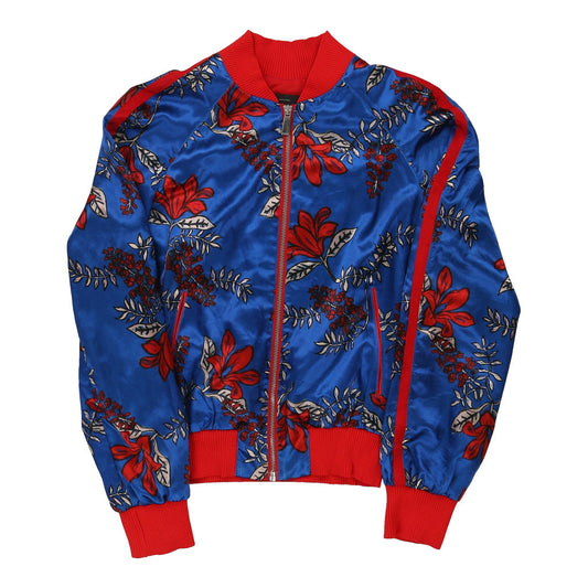 Vintage Pinko Floral Bomber Jacket - Small Blue Polyester