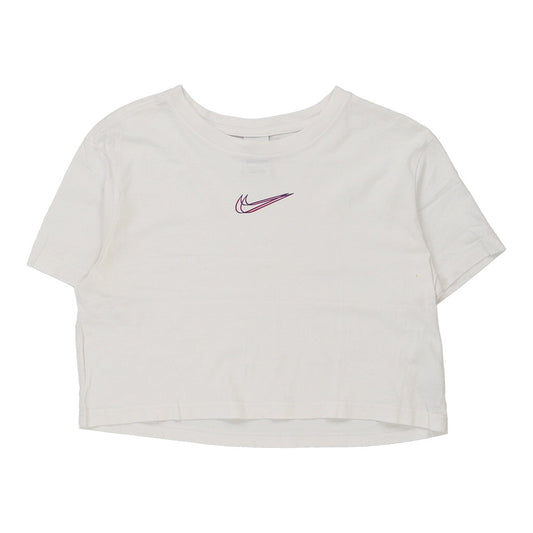 Vintage Nike Cropped T-Shirt - Small White Cotton