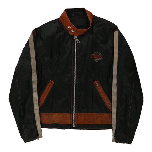 Vintage Suede Harley Davidson Jacket - Medium Black Polyester