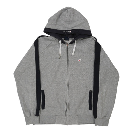 Vintage Champion Hoodie - Large Grey Cotton Blend