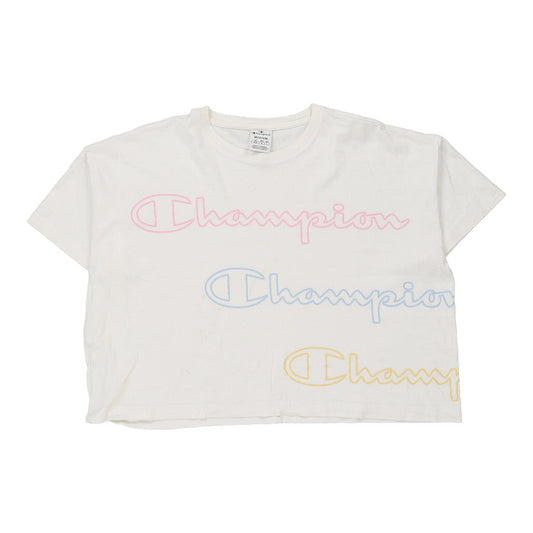 Vintage Champion Cropped T-Shirt - Medium White Cotton