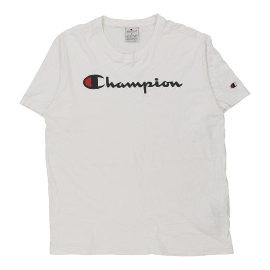 Vintage Champion Spellout T-Shirt - Medium White Cotton