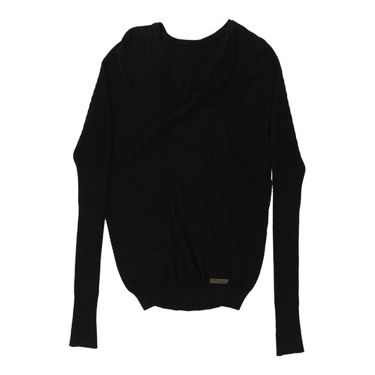 Vintage Just Cavalli V-neck Jumper - Large Black Cotton