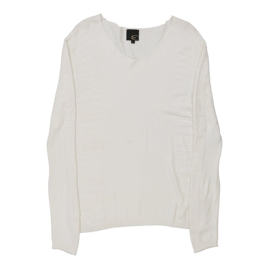 Vintage Just Cavalli V-neck Jumper - Large White Cotton