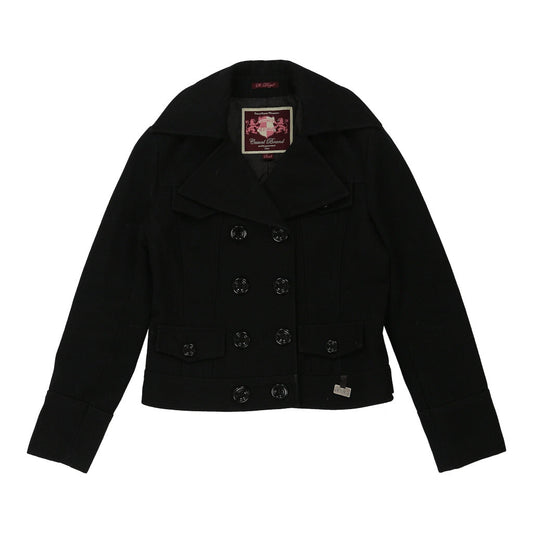 Vintage Casual Brand Trench Coat - Small Black Wool Blend